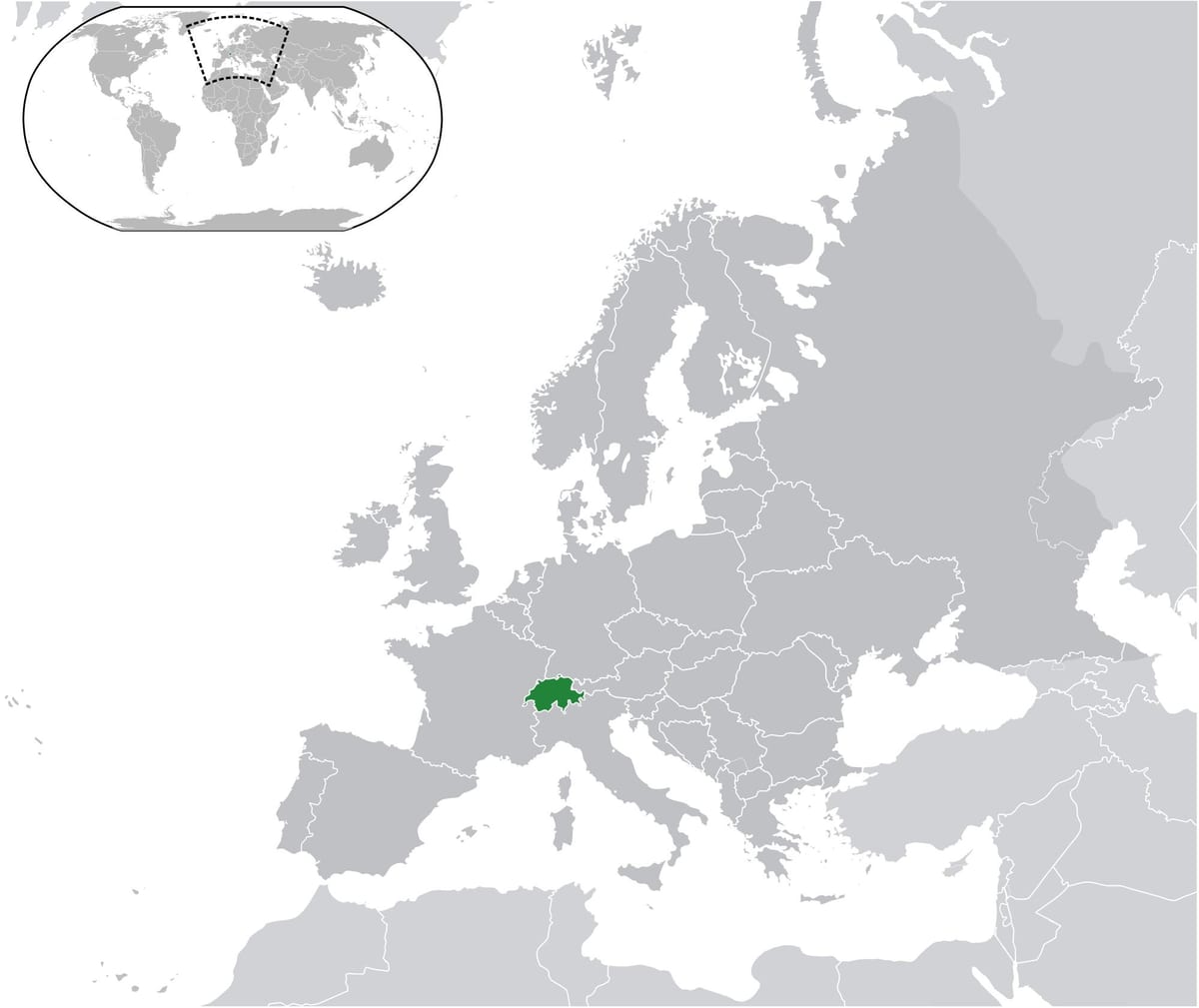 svijet mapa pokazuje švicarskoj