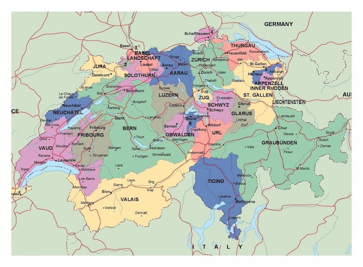 mapa zurichu švajcarskoj i okolno podrucje