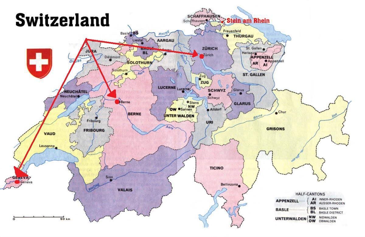 mapa zurichu švicarskoj kartu europe
