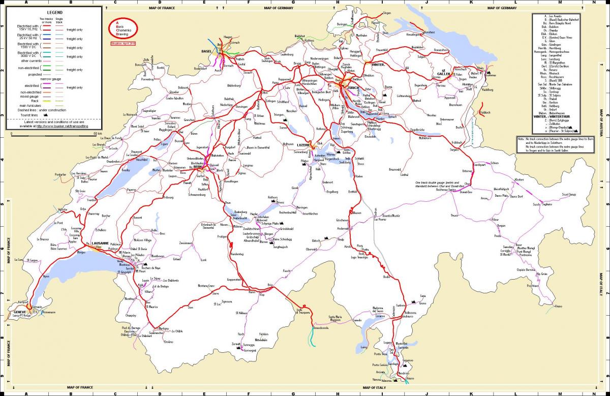 putovanje vlakom u švicarskoj mapu
