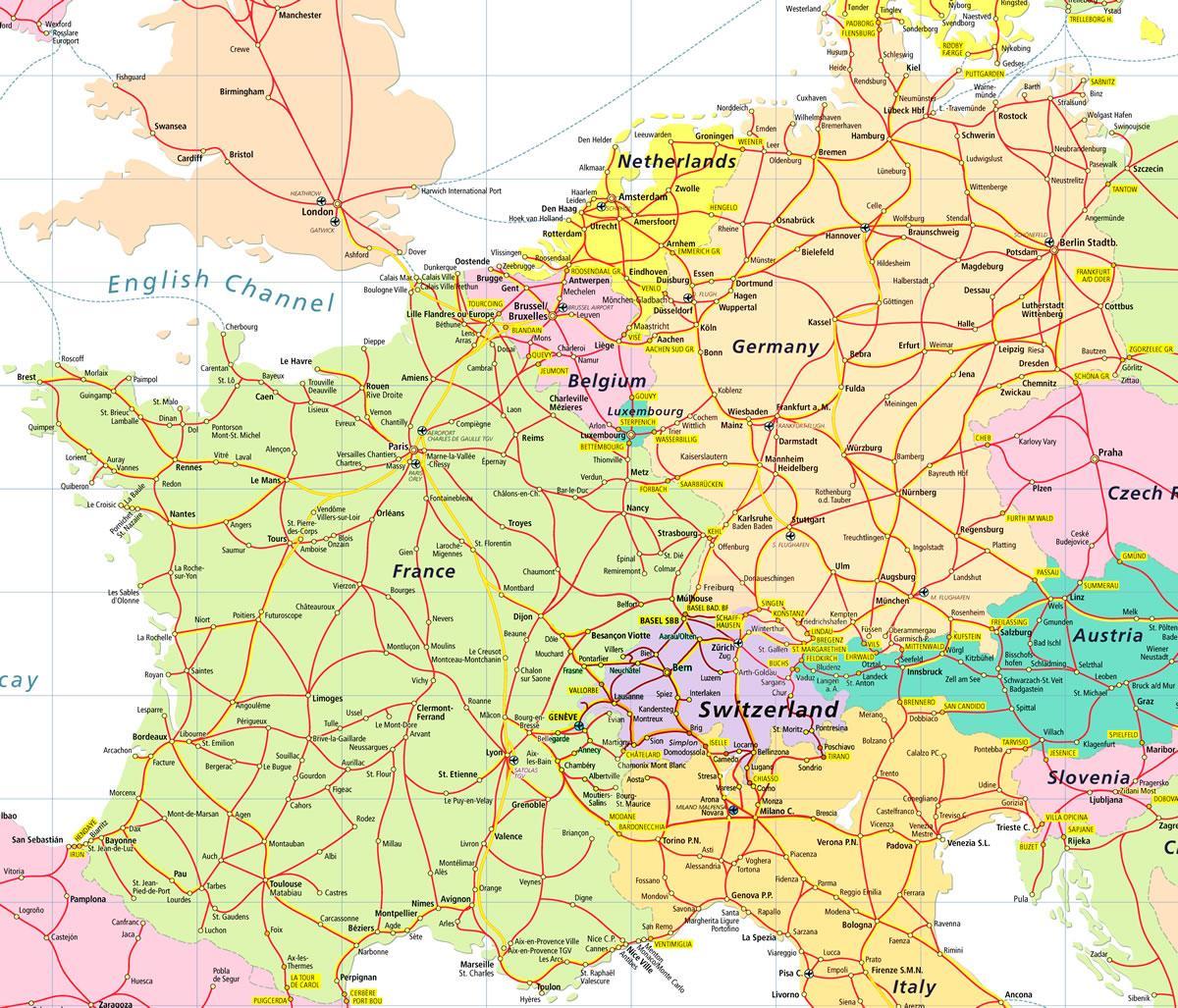 mapa železnici eurail mapu švicarskoj