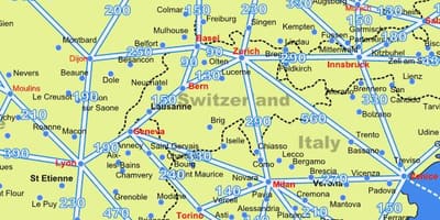 Mapi švicarske mapu s udaljenosti