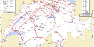 Putovanje vlakom u švicarskoj mapu